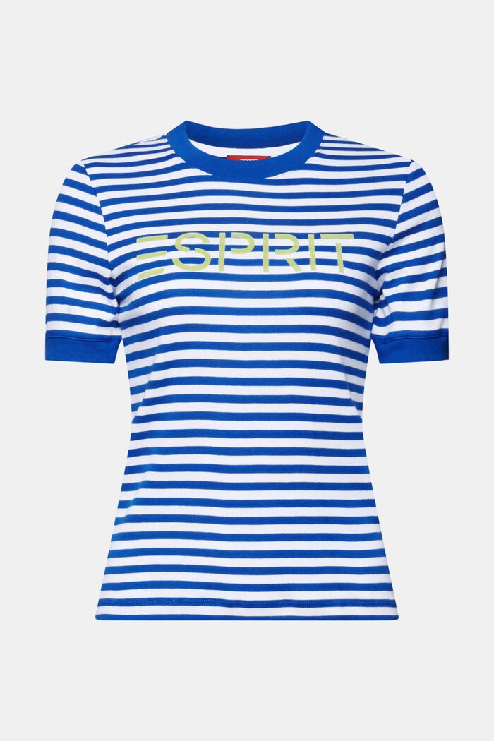 Logo-Print Striped Cotton T-Shirt, BRIGHT BLUE, detail image number 6