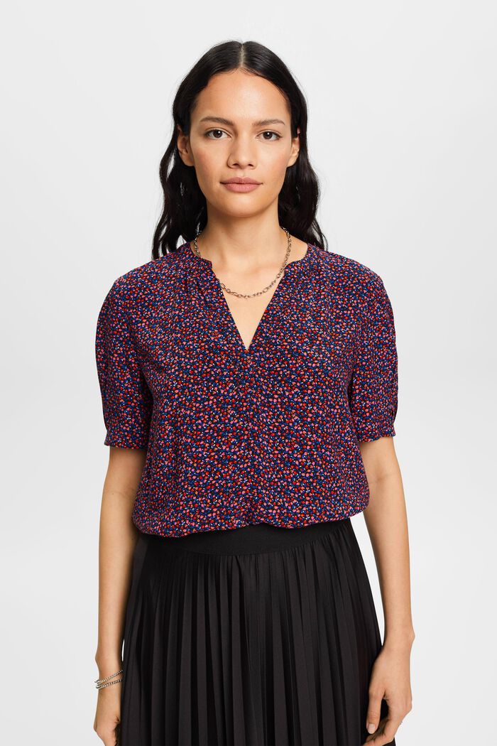 Patterned V-neck blouse, BLACK, detail image number 0