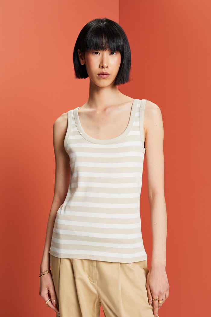 Striped Cotton Tank Top, LIGHT TAUPE, detail image number 0