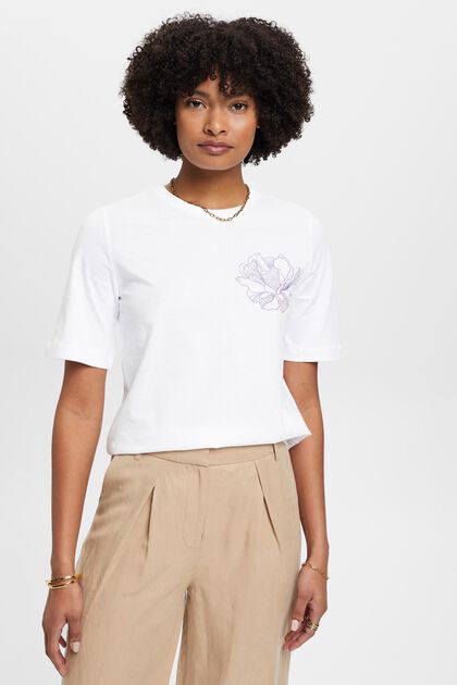 Cotton t-shirt with embroidered flower