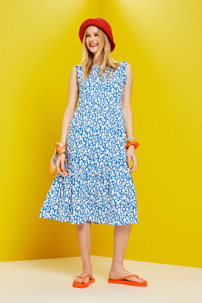 Patterned jersey midi dress, 100% cotton, BRIGHT BLUE, detail image number 0