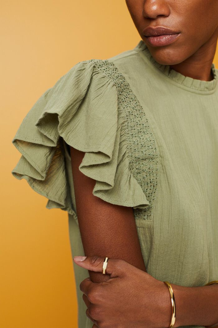 Cotton blouse with flounced sleeves, LIGHT KHAKI, detail image number 2