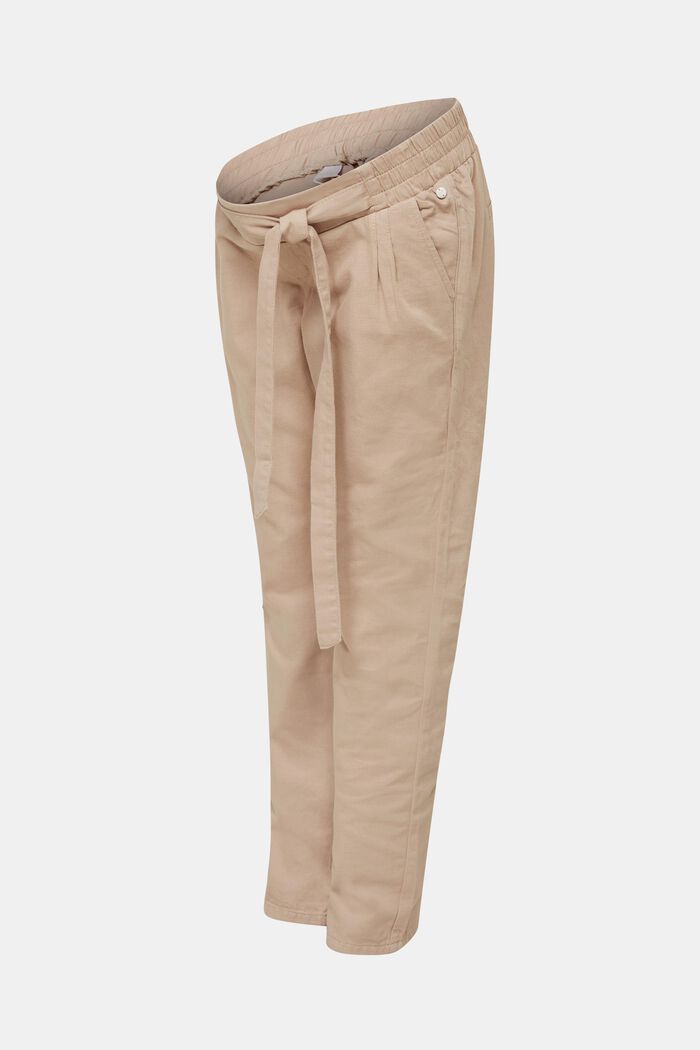 Blended linen: Trousers with under-bump waistband, BEIGE, detail image number 0