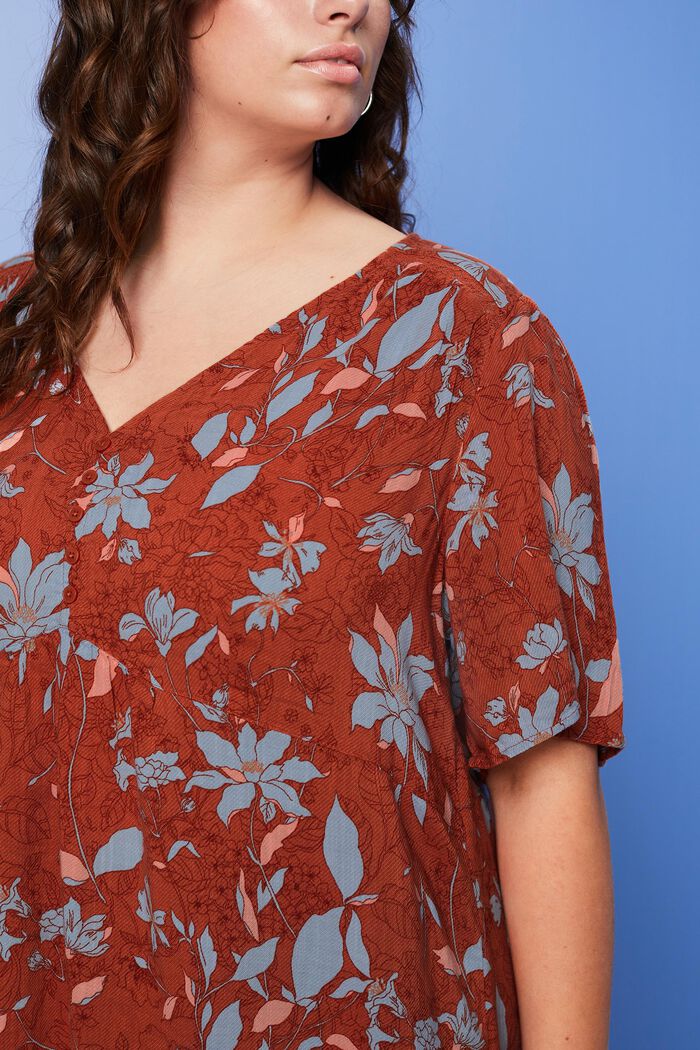 CURVY patterned short sleeve blouse, cotton blend, CORAL ORANGE, detail image number 2