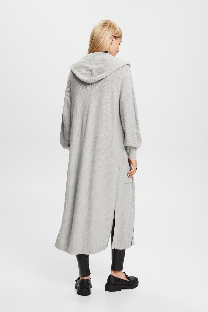 Open-Front Long Hooded Cardigan, LIGHT GREY, detail image number 3