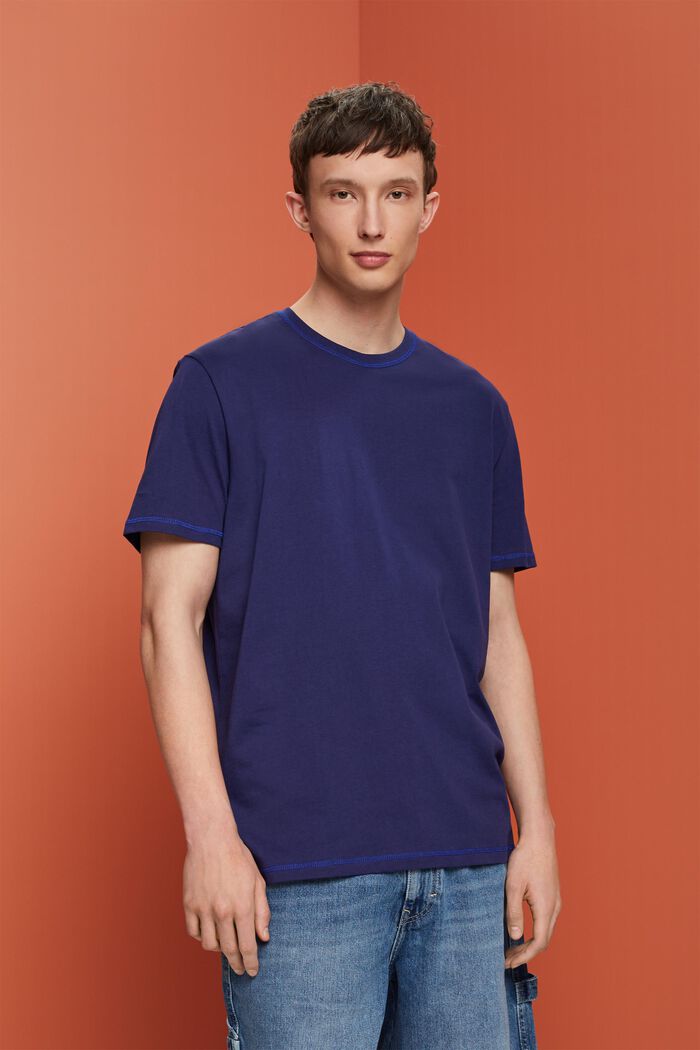 Jersey t-shirt with contrasting seams, DARK BLUE, detail image number 0
