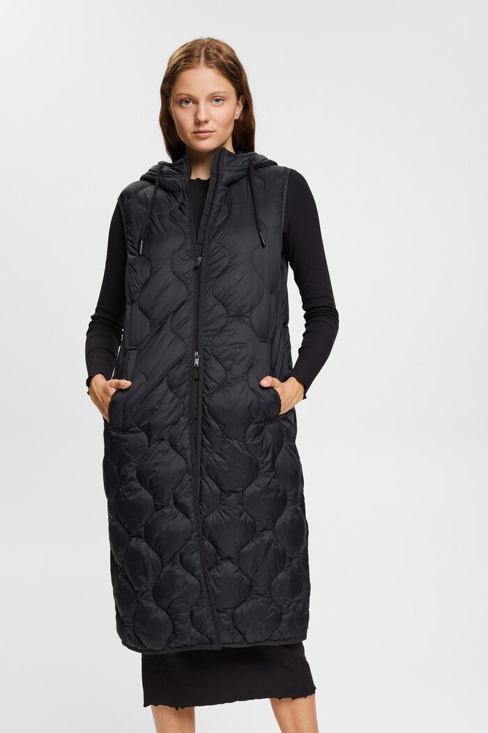 Long quilted body-warmer, BLACK, overview