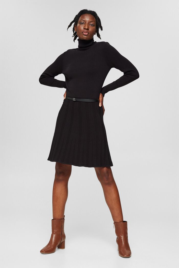 Knit dress with a belt, LENZING™ ECOVERO™, BLACK, detail image number 7