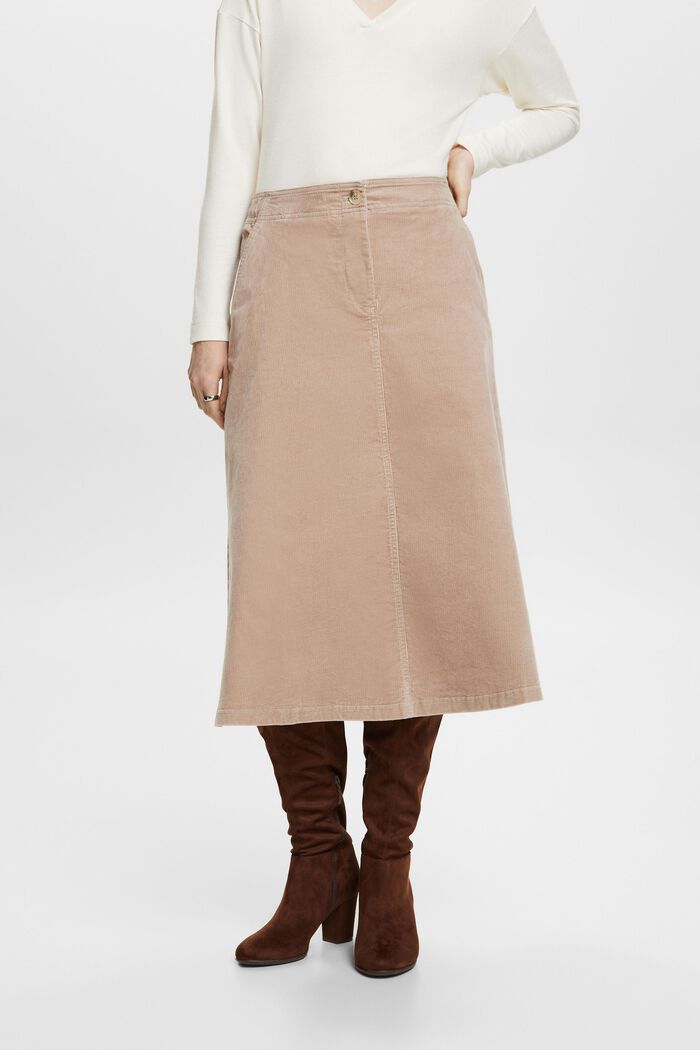 Corduroy Midi Skirt, LIGHT TAUPE, detail image number 0