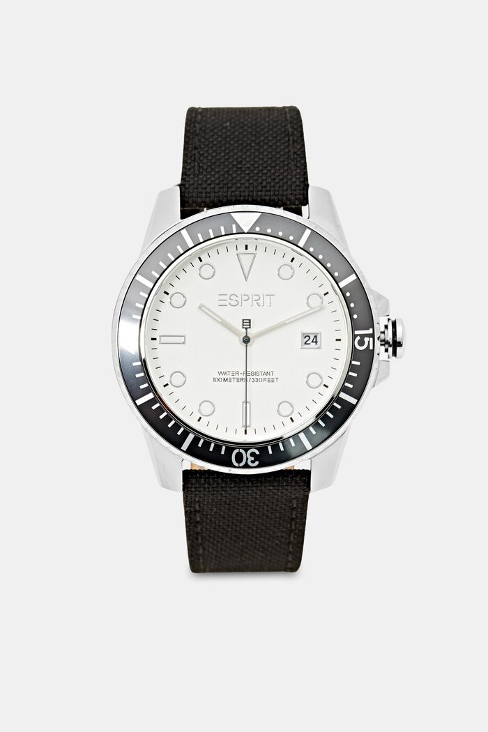 Stainless steel watch with a textile strap