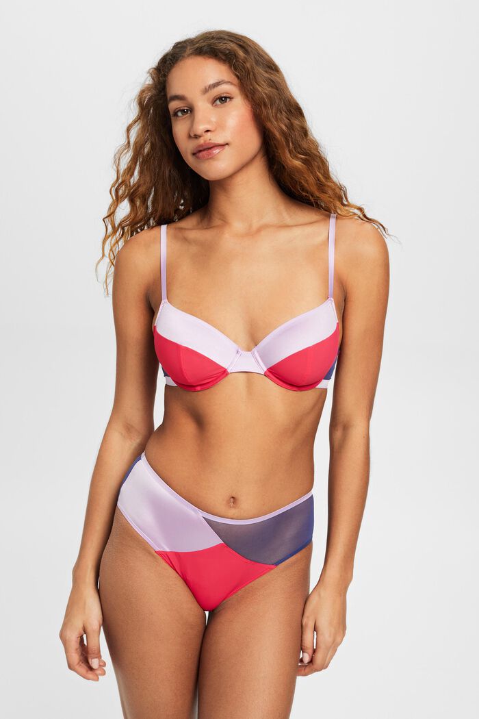 Underwired, padded bra with side mesh insert, PINK FUCHSIA, detail image number 0