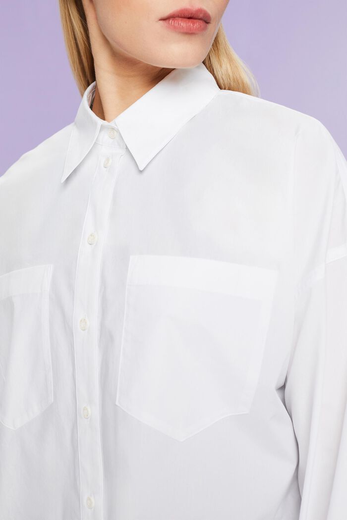 Cotton-Poplin Button-Up Shirt, WHITE, detail image number 3
