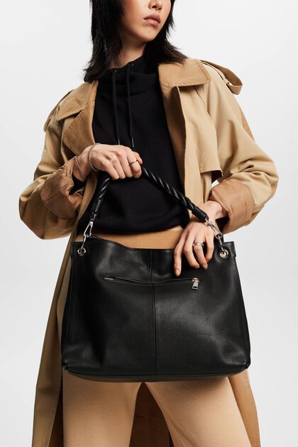 Leather shoulder bag with detachable handle