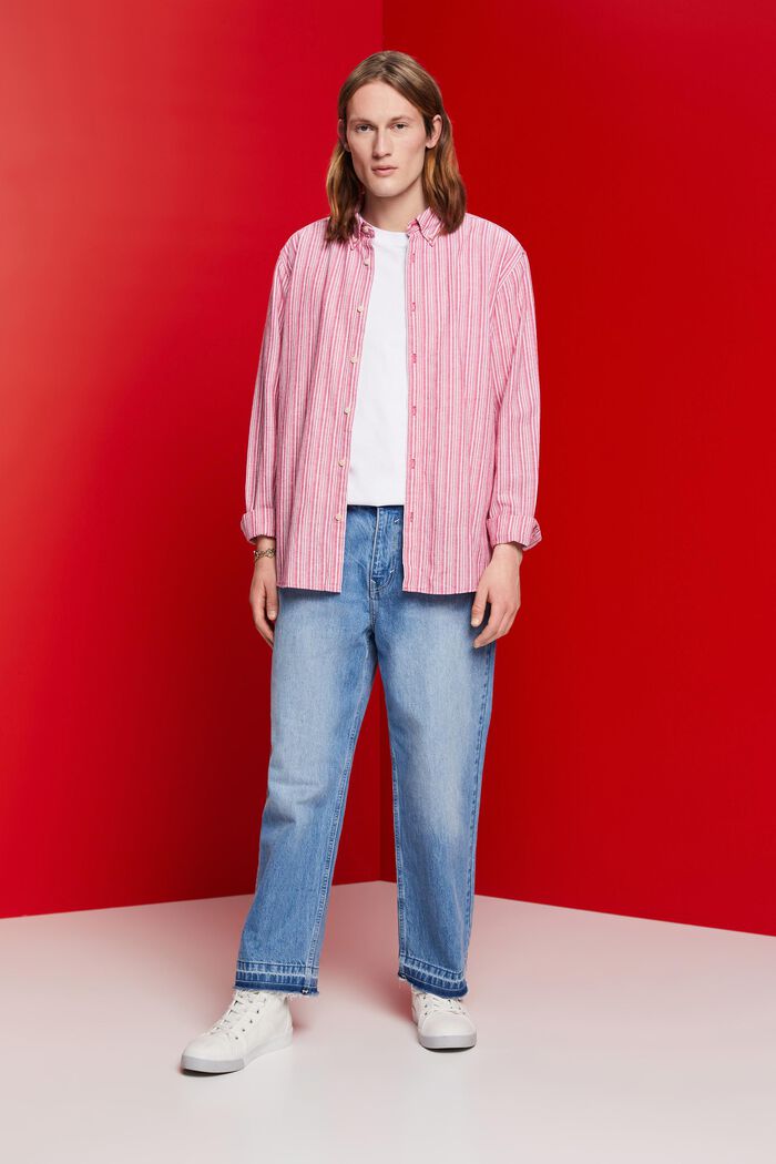 Striped shirt with linen, DARK PINK, detail image number 4