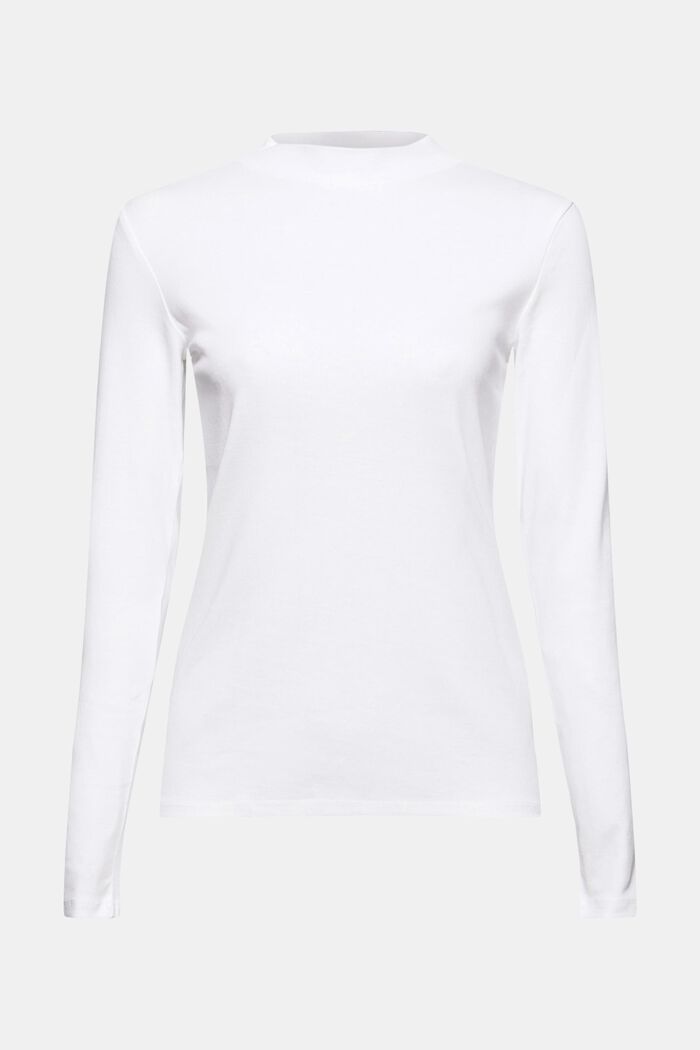Long sleeve top with a stand-up collar, WHITE, overview