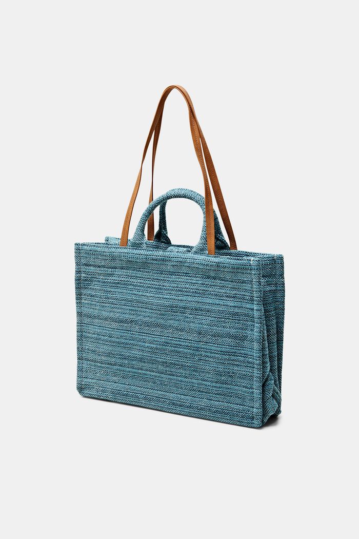 Shopper bag in multi-coloured design, TEAL GREEN, detail image number 2