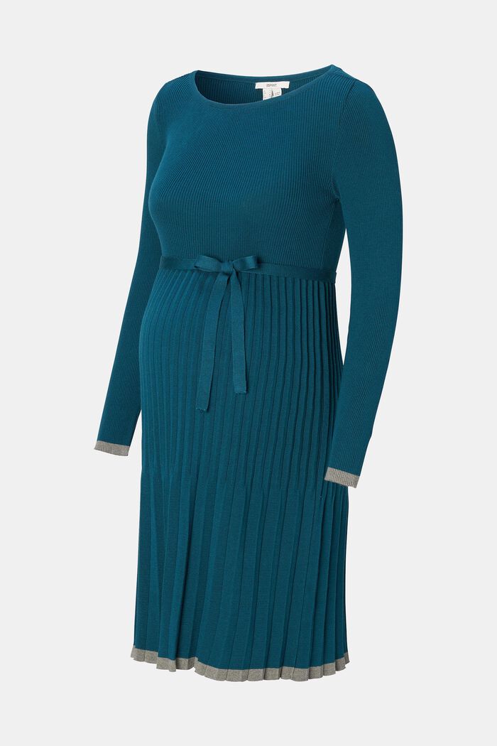 Pleated knit dress, organic cotton, ATLANTIC BLUE, detail image number 1