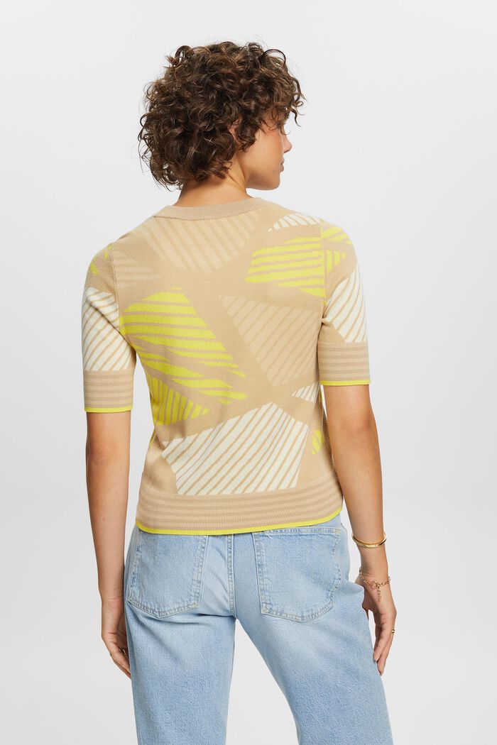Short-sleeved jacquard jumper, organic cotton, SAND, detail image number 3