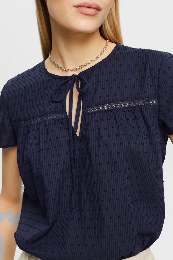 Dobby blouse with tie detail, NAVY, detail image number 2