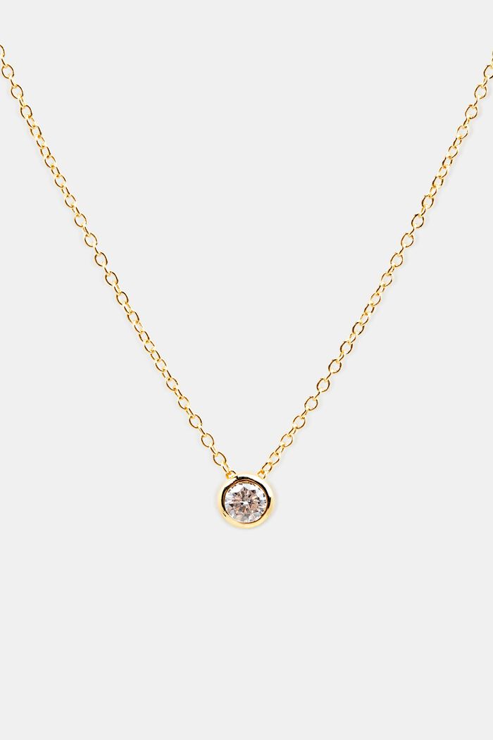 Necklace with zirconia pendant, sterling silver, GOLD, overview