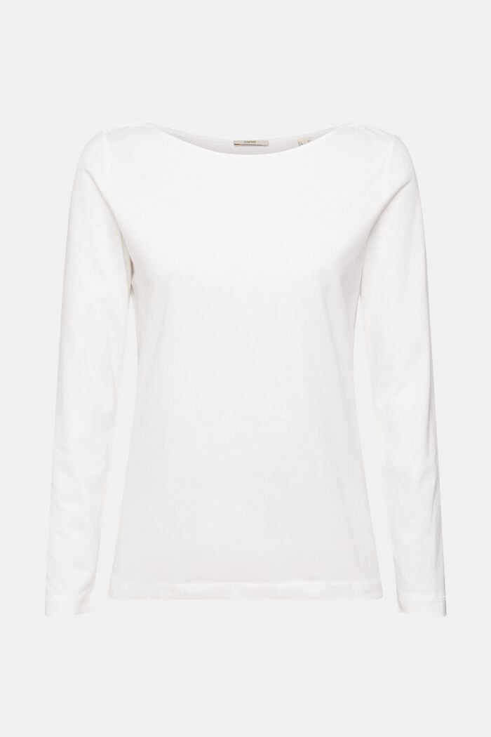 Long sleeved boat neck top, OFF WHITE, detail image number 6