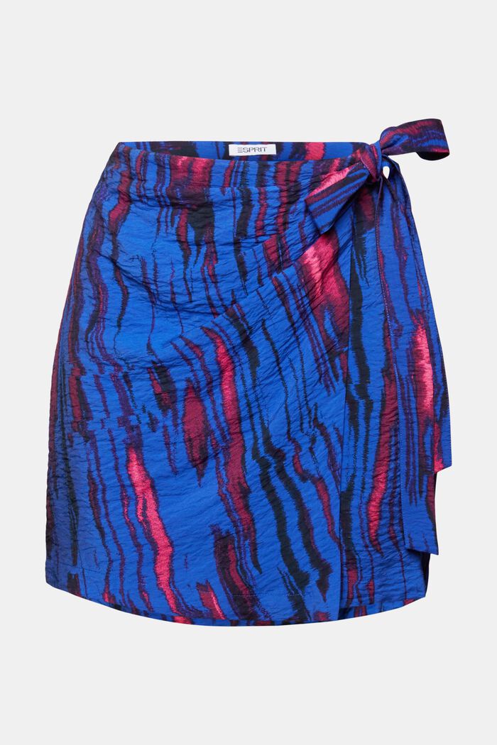 Printed Crinkled Wrap Mini Skirt, BRIGHT BLUE, detail image number 7