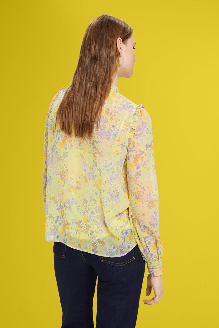 Floral chiffon blouse with ruffles, LIGHT YELLOW, detail image number 3