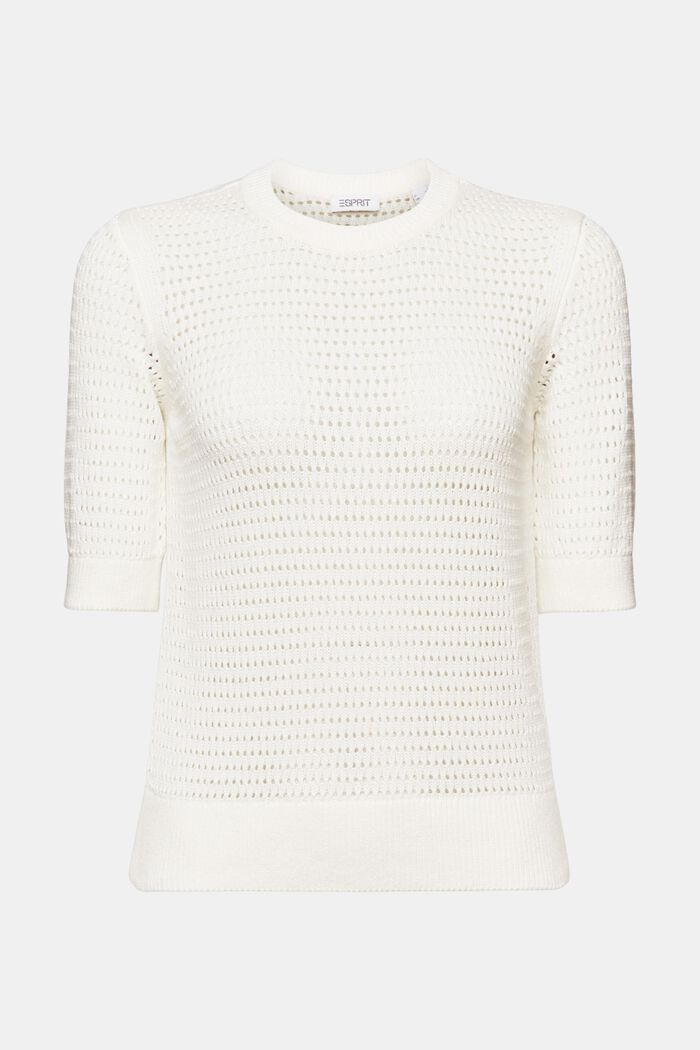 Mesh Short-Sleeve Sweater, OFF WHITE, detail image number 6