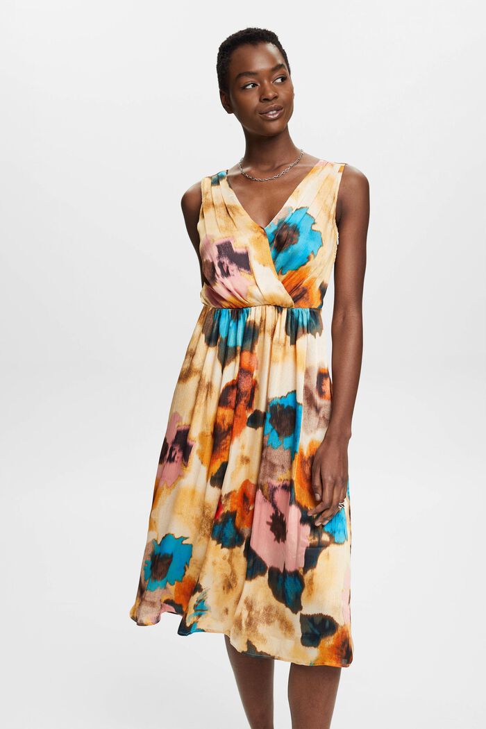 Midi dress with all-over print, TAUPE, detail image number 0