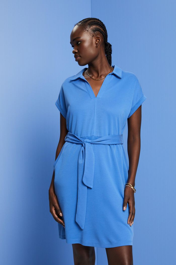 Knitted dress with a tie belt, TENCEL™, BRIGHT BLUE, detail image number 0