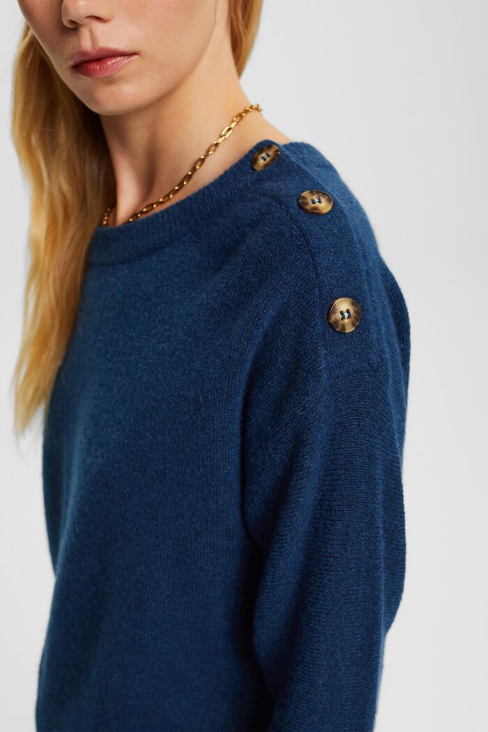 With wool: jumper with buttons, NEW PETROL BLUE, detail image number 0
