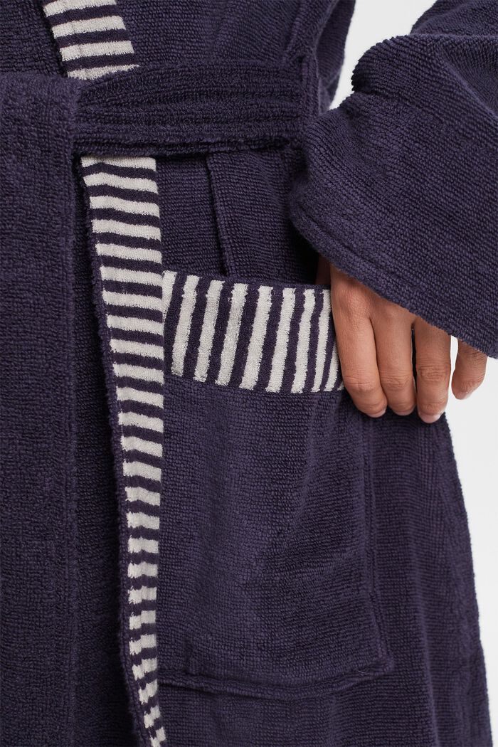 Terry cloth bathrobe with striped lining, NAVY BLUE, detail image number 3
