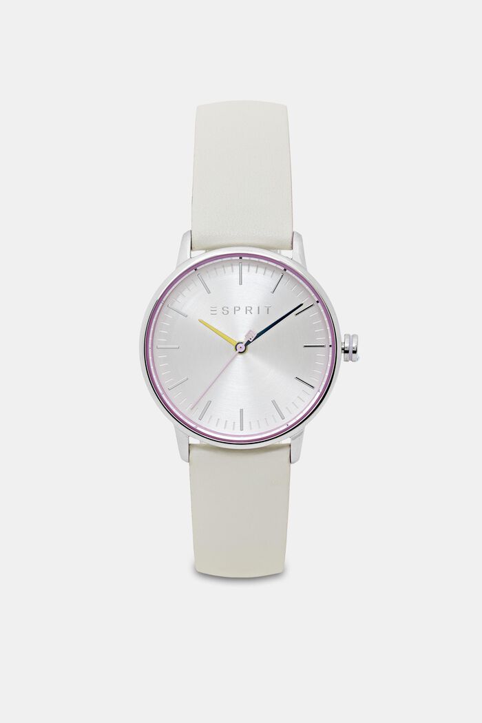 Stainless steel watch with a leather strap, OFF WHITE, detail image number 0
