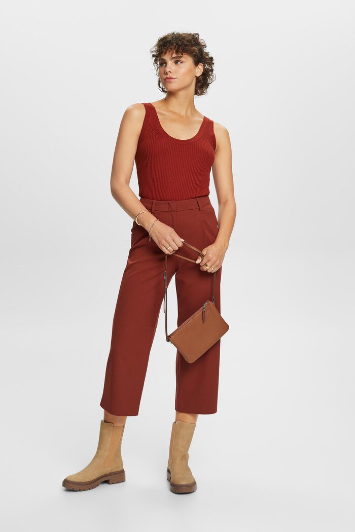 High-rise culottes with waist pleats, RUST BROWN, detail image number 1