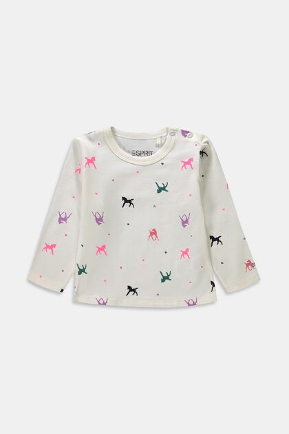 Horse print long-sleeved top, DUSTY NUDE, overview