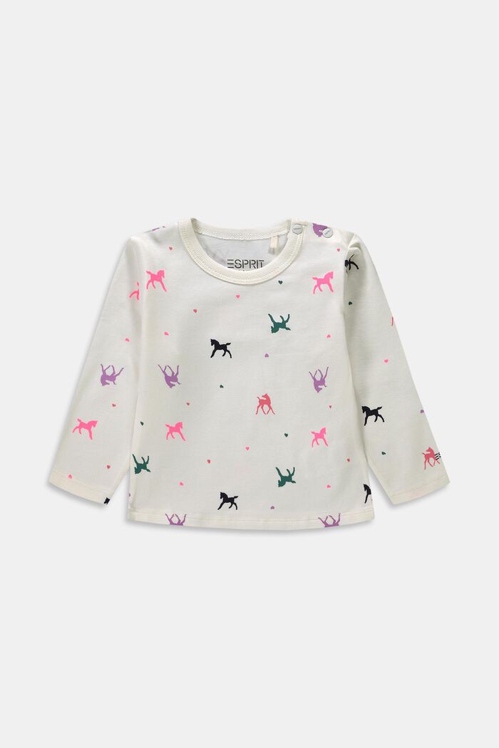 Horse print long-sleeved top, DUSTY NUDE, detail image number 0
