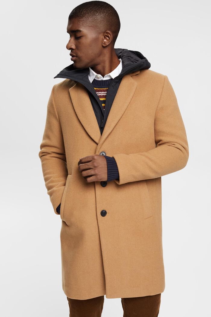 Wool blend coat with detachable hood, CAMEL, detail image number 1