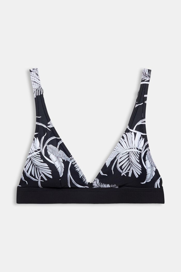 Recycled: non-wired bikini top with a palm tree print, BLACK, detail image number 0