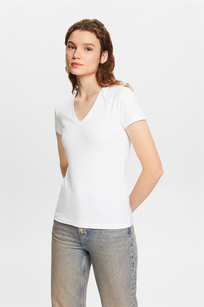 V-Neck Jersey T-Shirt, WHITE, detail image number 0