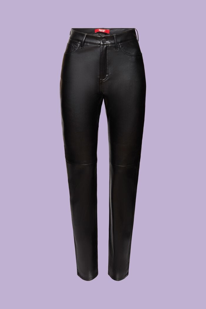 High-Rise Slim Faux Leather Pants, BLACK, detail image number 6