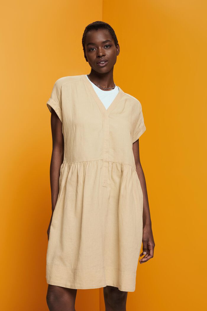 Cotton Linen Shirt Dress, SAND, detail image number 0
