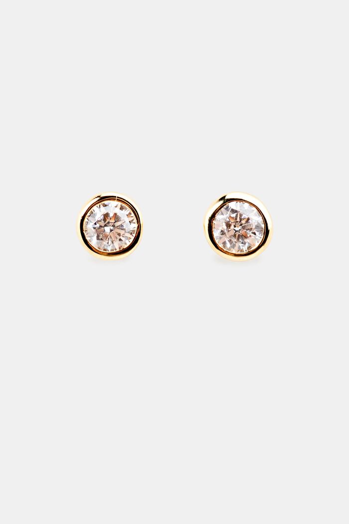 Stud earrings with zirconia, sterling silver, GOLD, detail image number 0