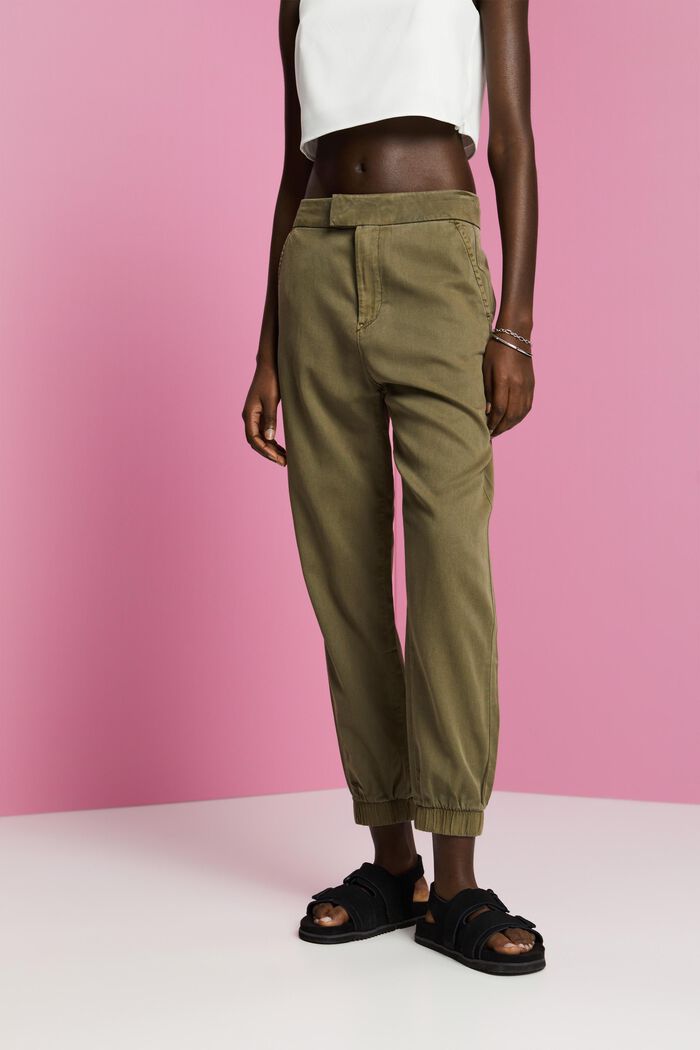 High-rise sporty twill trousers, KHAKI GREEN, detail image number 0