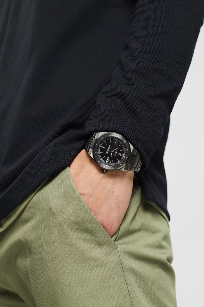 Edelstahl-Uhr mit Gliederarmband, GUNMETAL, detail image number 2