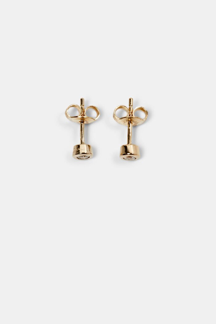 Gold-Tone Sterling Silver Zirconia Ear Studs, GOLD, detail image number 0