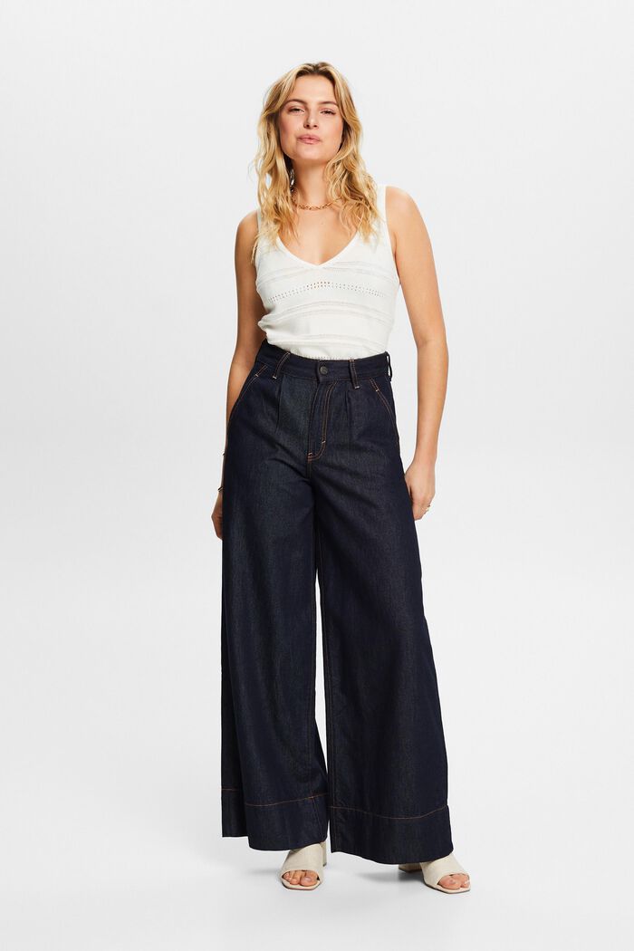 High-Rise Pleated Wide Leg Chino Jeans, BLUE RINSE, detail image number 5