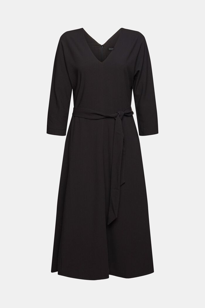 Recycled: midi dress with a tie-around belt, BLACK, overview