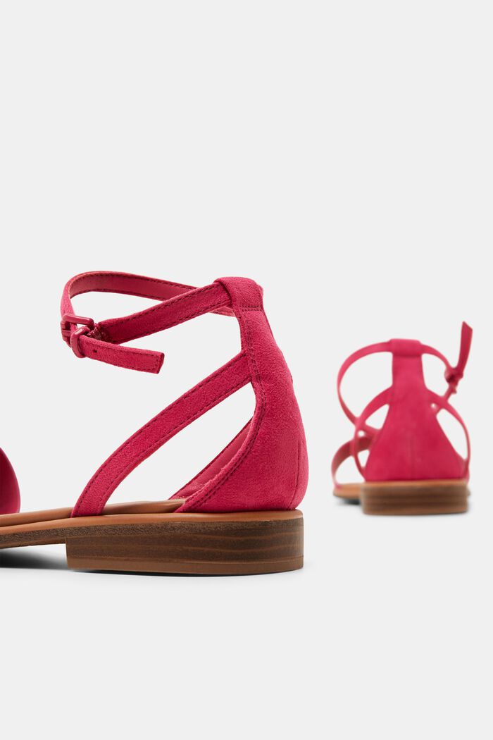 Vegan Suede Ankle Strap Sandals, PINK FUCHSIA, detail image number 4