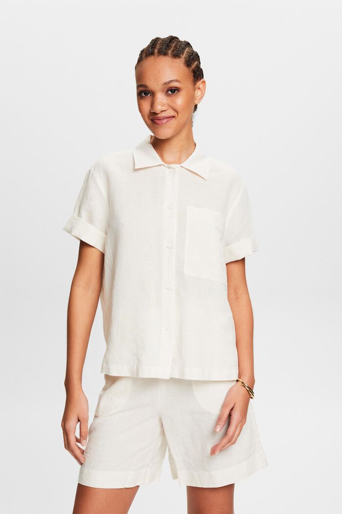 Cotton-Linen Shirt Blouse, CREAM BEIGE, detail image number 0