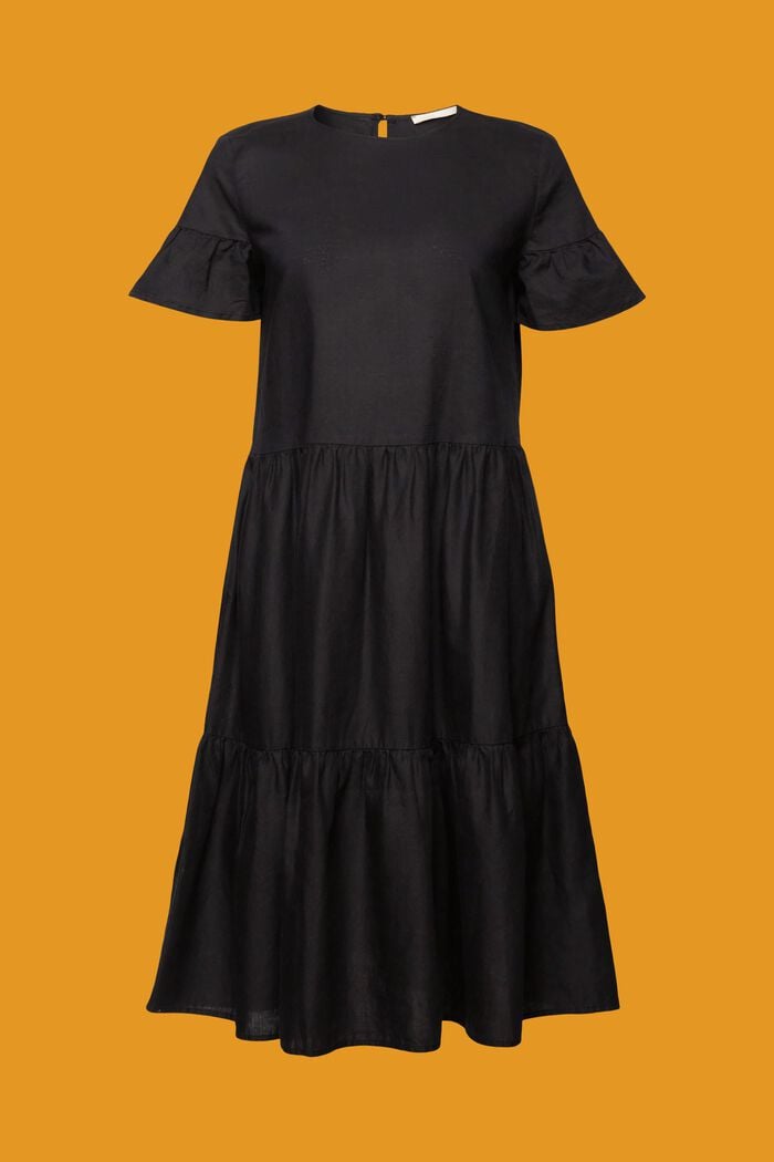 Midi dress, cotton-linen blend, BLACK, detail image number 7